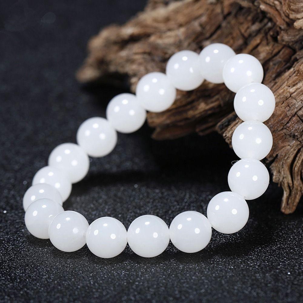 Women For Men Round Bead Hand Rope Wristband Beaded Bracelet White Stone Bracelet Fashion Jewelry