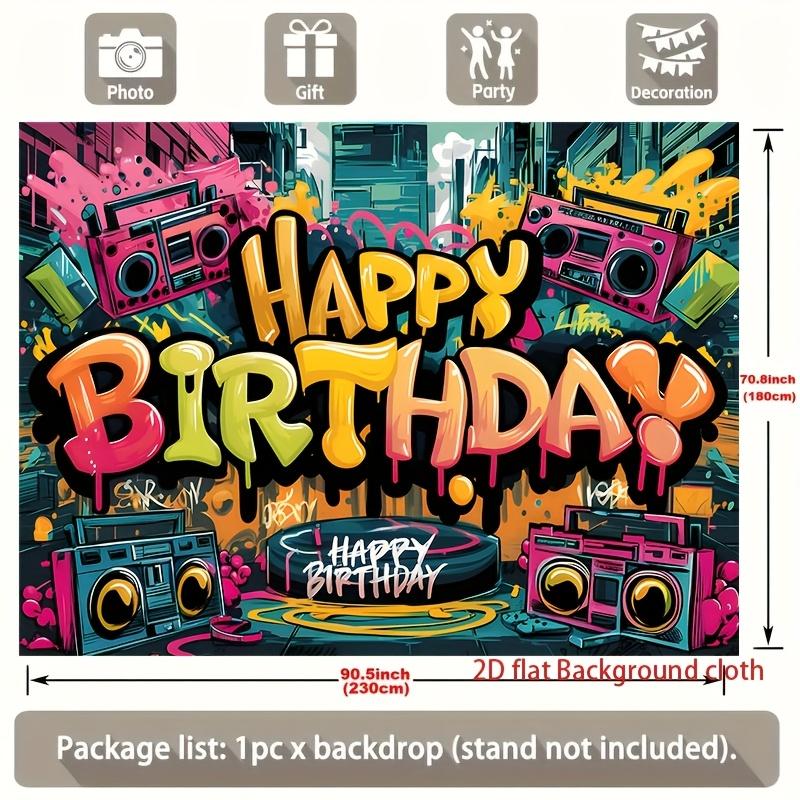Hip Hop Graffiti Birthday Backdrop 1pc - Polyester Party Decor