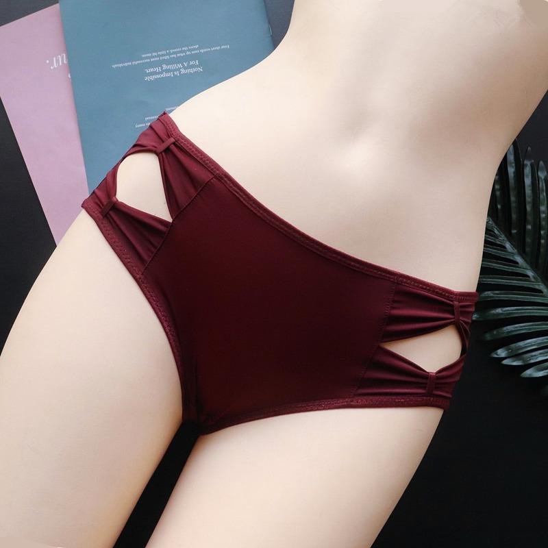 Bow Cutout Mid-waist Panties Women's Ice Silk Underwear Lift Hip Comfort Briefs for Women
