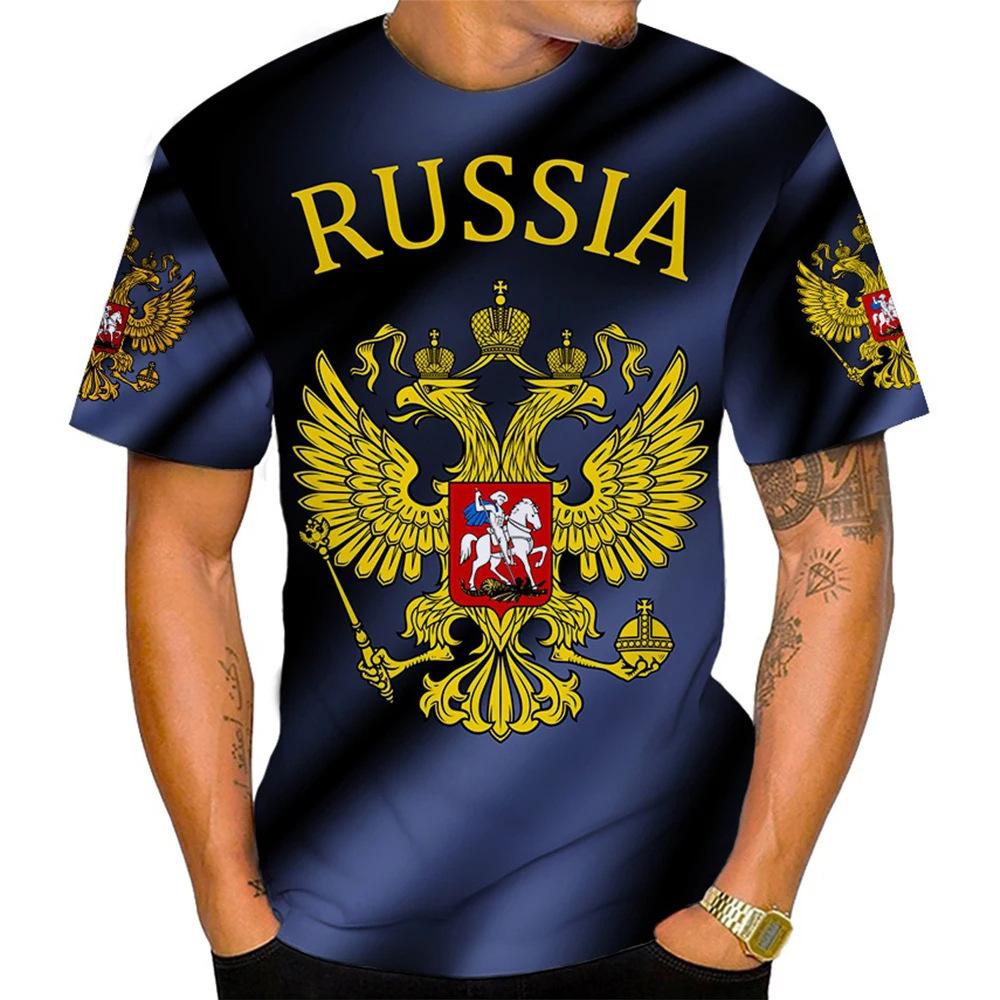 Russian Flag 3D Printed Men's Russian Bear T-shirt Short Sleeved Men's Top T-shirt