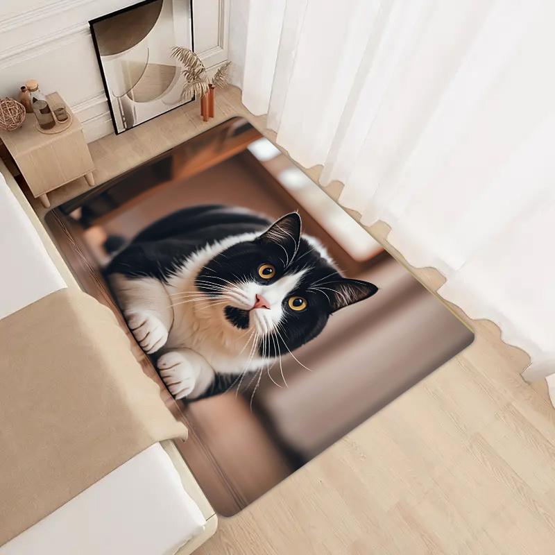 1 Pezzo Tappeti da Cucina Antifatica, Stampa Gatto Bianco Nero Impermeabile Antiscivolo Spesso Ammortizzato Tappetino da Cucina Resistente Tappetino Comfort per Stare in Piedi per Cucina