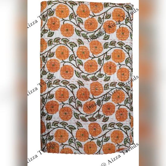 Aizza Trends Cuvertură Kantha din Bumbac Pur Imprimat Lucrată Manual - Aspect Tradițional Cuvertură de Pat Kantha Gudri - Gudri Vintage Cusute Manual