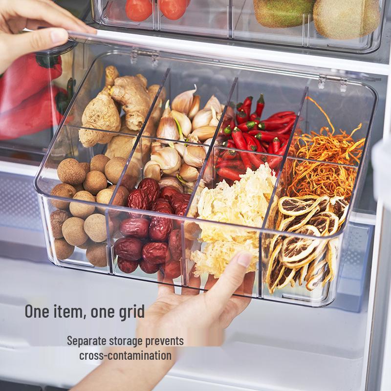 PET Flip-top Refrigerator Storage Box for Fresh Produce and Beverages - Transparent and Compartmented Container