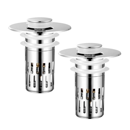 2 Stück Badezimmerwaschbecken-Abflussstopfen, 2-in-1 Pop-up Haarfänger mit Filter, Rostfreier Anti-Verstopfungs-Abflussabdeckung aus Edelstahl, Rostfreier Filterersatz