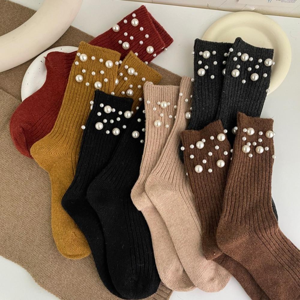 Solid Color Mid-Tube Socks Thicken Women Socks New Warm Socks  Winter