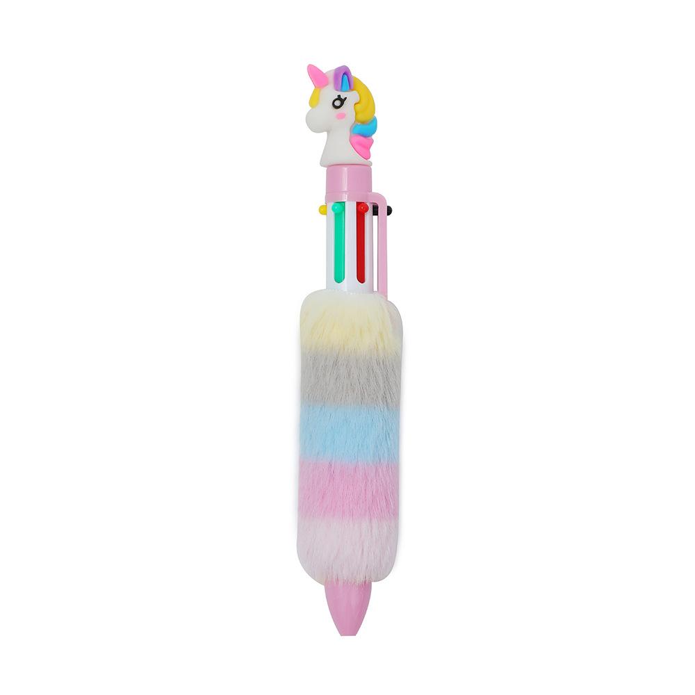 6-color-in-1 Rainbow Plush Ballpoint Pen 0.5mm Colorful Ink Writing Pen Cute Creative Stationery for Girl Kawaii School Supplies