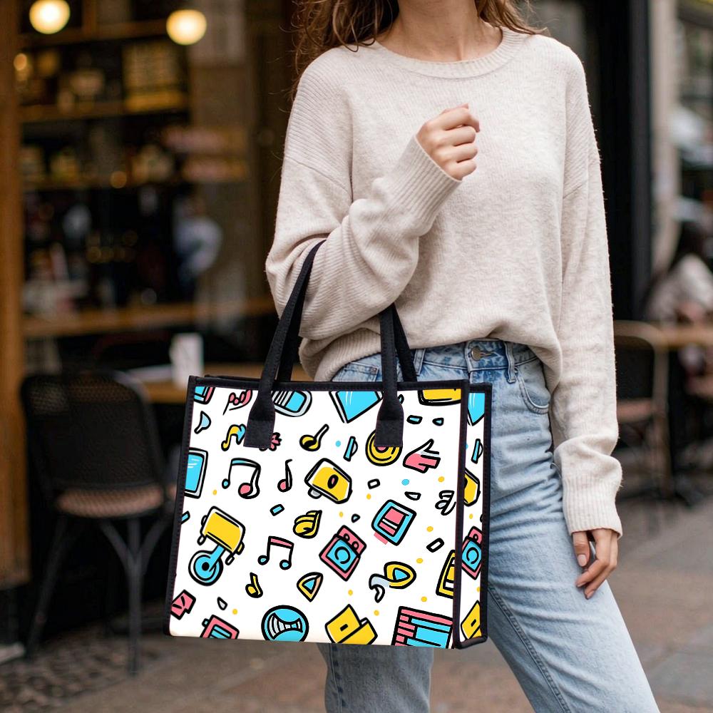 Cute Graffiti Tote Bag Casual Portable Daily Shopping Handbag For Women Outdoor Use