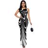 Digital Printed Round Neck Slim-Fit Side Slit Dress