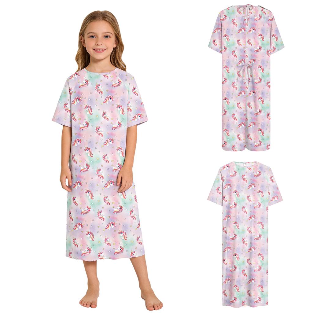 Meisjes Pediatrische Patiënt Gown Drukknop Korte Mouw Opening aan de Achterkant Zelf Vast te Knopen Schattig Geprint Ziekenhuis Kleding voor Kinderen