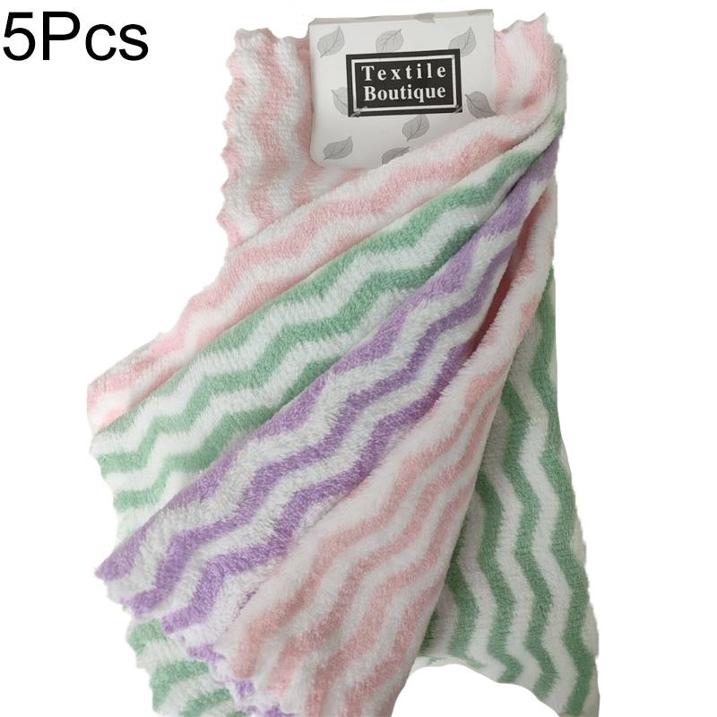 

5 шт. Кухонная ткань Абсорбирующая чистящая ткань Набор Утолщенный коралловый вельвет Моющийся Сетчатый волновой дизайн Салфетки для мытья посуды