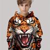 Çocuk Giyim Erkek Kapüşonlu Sweatshirt Uzun Kollu 3D Kaplan Baskılı Çocuk İlkbahar Sonbahar Giyim Günlük Dış Mekan Şık Erkek Kız Giyim Üstler