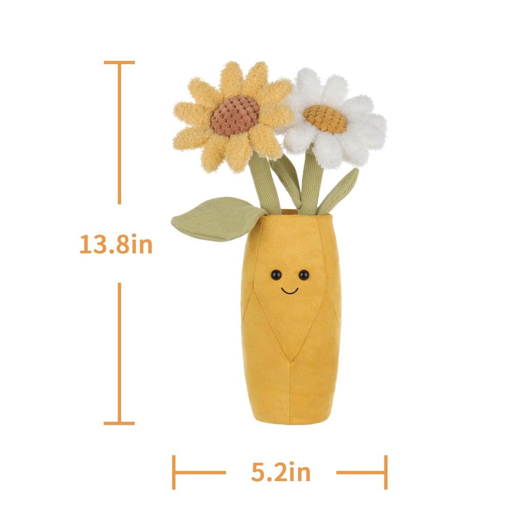 Aprikosenlamm Gänseblümchen-Vase Plüsch Weich und Niedlich Stofftier für Babys und Plüsch-Gänseblümchen-Vase 35cm Tier für Kinder, Jungen,