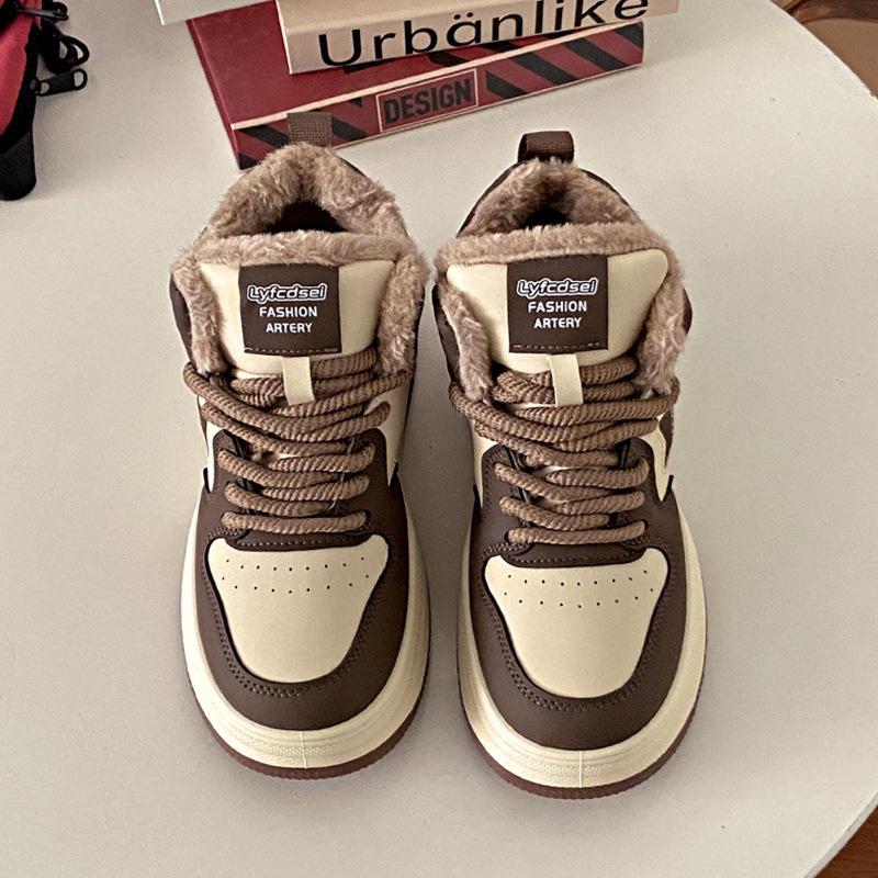 

Высокие туфли женские туфли 2025 новые осенне-зимние туфли на платформе с увеличенным голенищем повседневные универсальные спортивные туфли зимние бархатные хлопковые туфли 35 коричневый