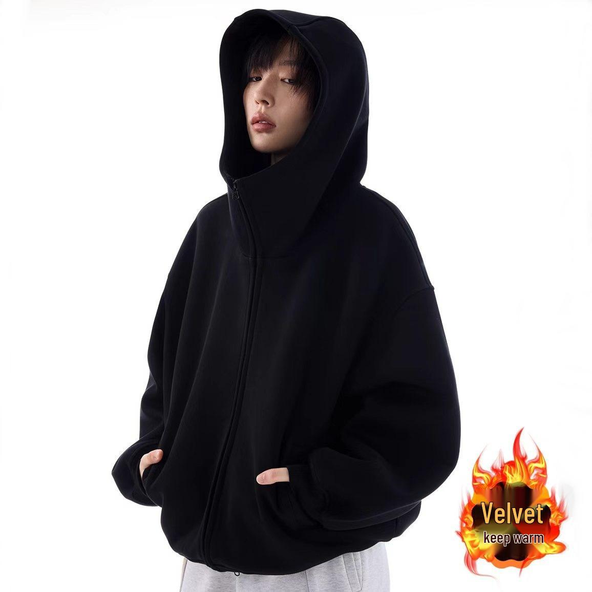 Men s Retro American Style Velvet Cardigan Hoodie - Trendy, Versatile Winter Jacket XXL