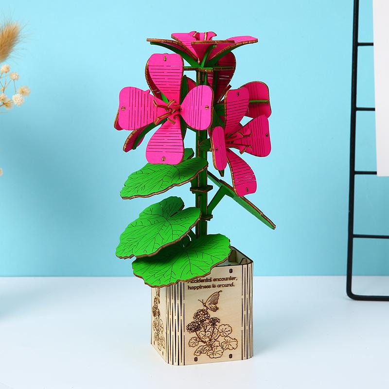 New 3D Three-dimensional Puzzle Wooden Peony Flower Puzzle Children's Educational Toys Sunflower Peony Lotus Puzzle Toy