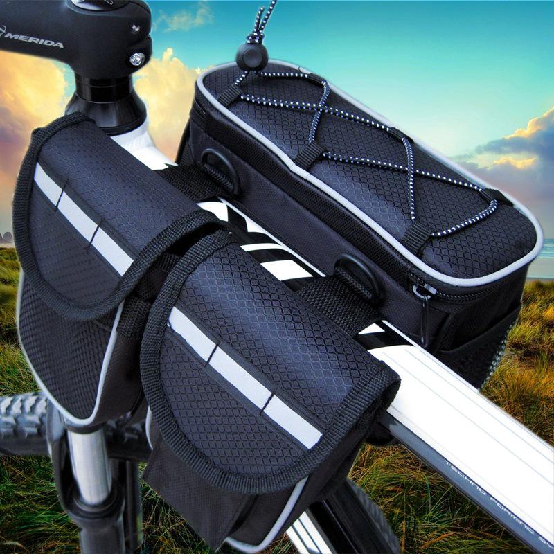 Waterproof Bicycle Top Tube Bag with Rain Cover - Four-in-One Mountain Bike Front Bag