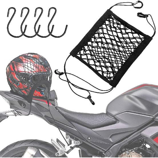 Upgrade Cargo Net For Motorcycle Helmet Storage, 10"X11" High-Elastic Double Layer Bungee Net With 4 Strong Hooks, Luggage Strap Rack Expansion