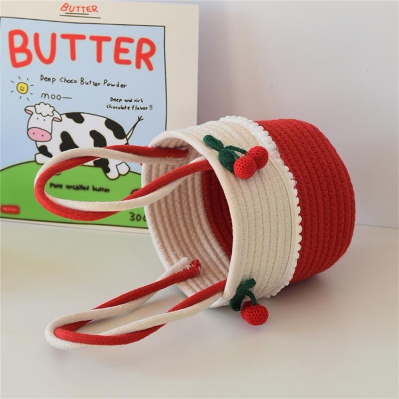Sturdy and Portable Cherrys Designs Cotton Rope Storage Basket Home Accessory for Household Organization Solution