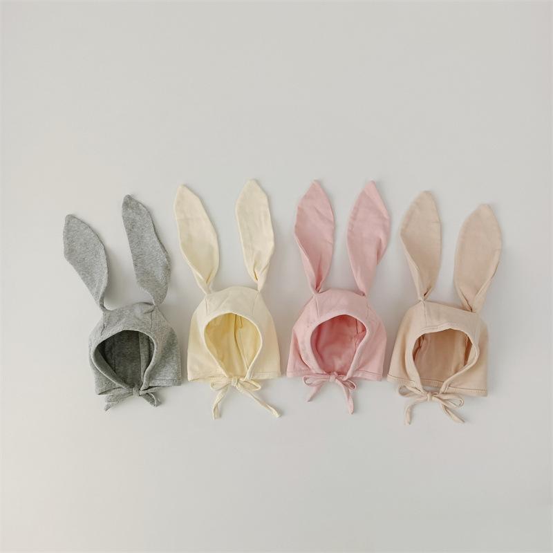 Korean Cute Cartoon Bunny Bear Ear Newborn Hat Beanie Spring Autumn Toddler Cap Turban with Strap for Infant Baby Boys Girls