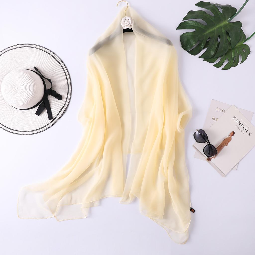 New Plain Long and Thin Chiffon Sunscreen Shawl Spring and Autumn Solid Color Candy Color Scarf Beach Towel