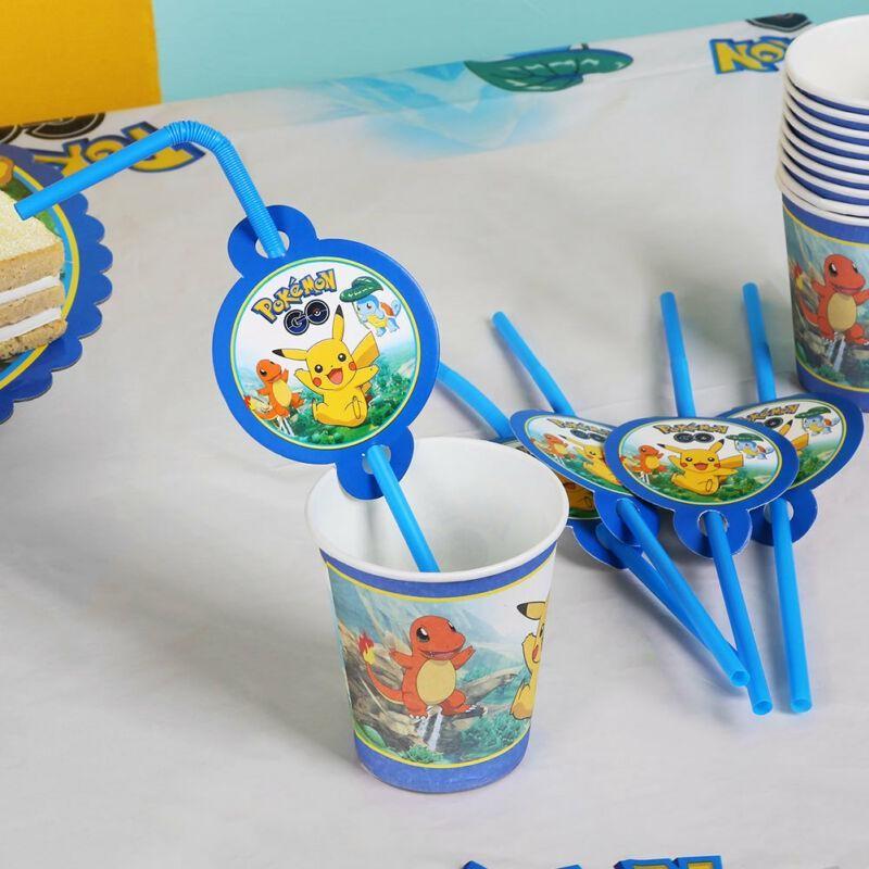 Pokmon Pikachu Complete Party Set With Paper Banners Plates Hats For Kids Birthday Decorations