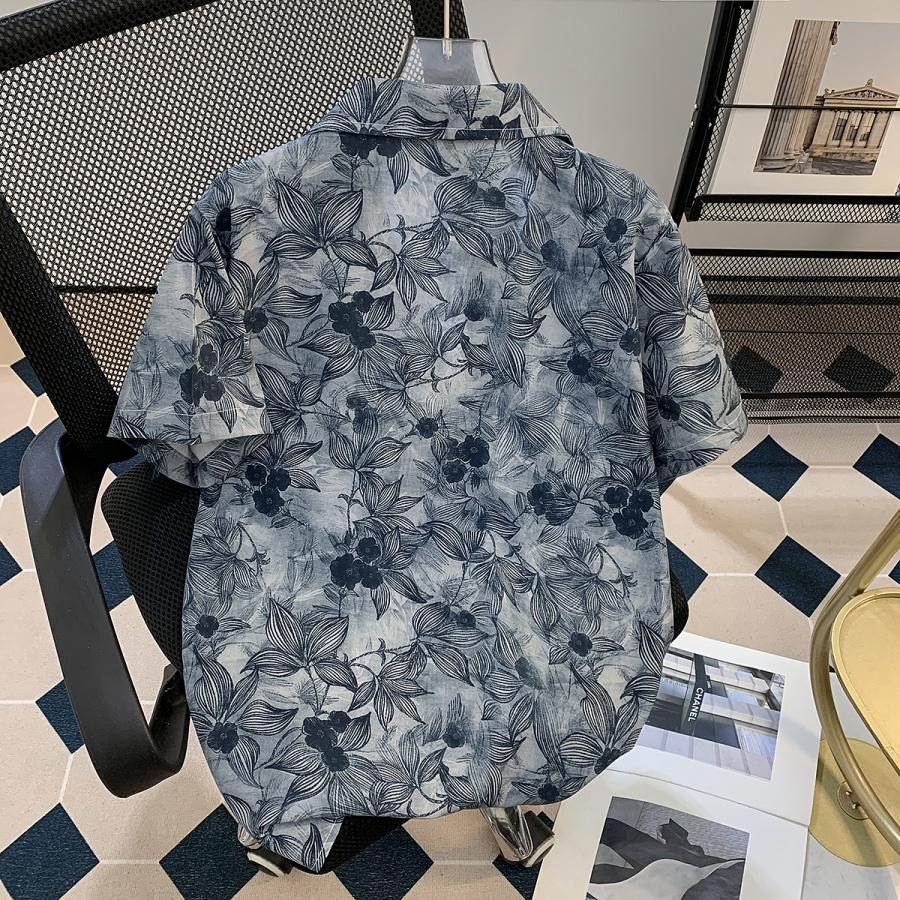 Summer Island Vacation Style Ice Silk Short Sleeve Floral Shirt Men's Hawaiian Cuban Collar Shirt Cool Fashion for Men