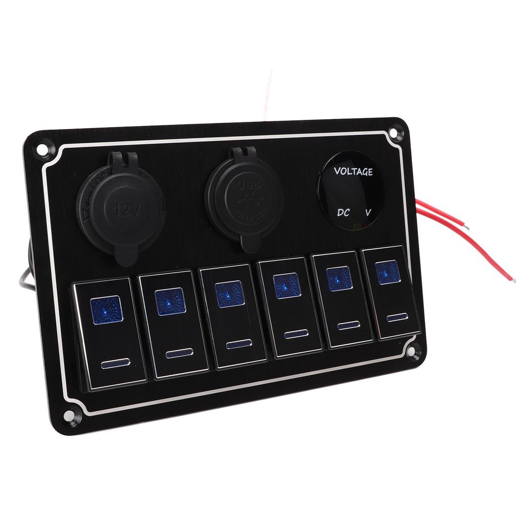 6 Gang Rocker Switch Panel Waterproof DC12V To 24V 20A Blue LED Light 5PIN Overload Protection for Car Yacht RV Bus