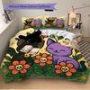 3pcs Purple Cat & Black Bat Cute Cartoon Quilt Cover Set (1 Quilt Cover + 2 Pillowcases Without Pillow Core), High-Definition Printing for Home a
