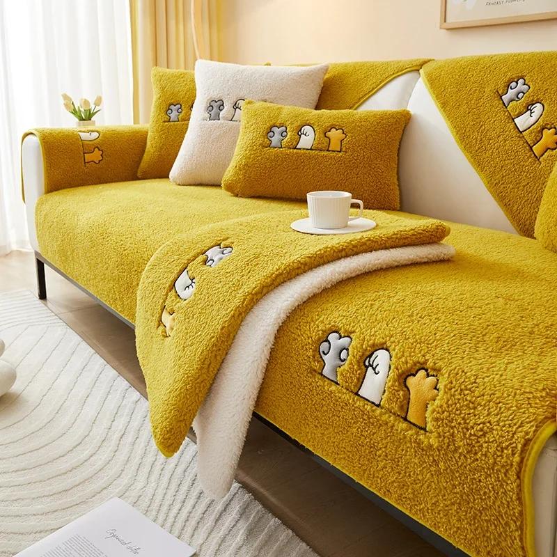 1PC Thicken Plush Couch Cushion Winter Warm Non-Slip Sofa Seat Slipcover Sectional Corner Sofa Cover Back Towel for Living Room