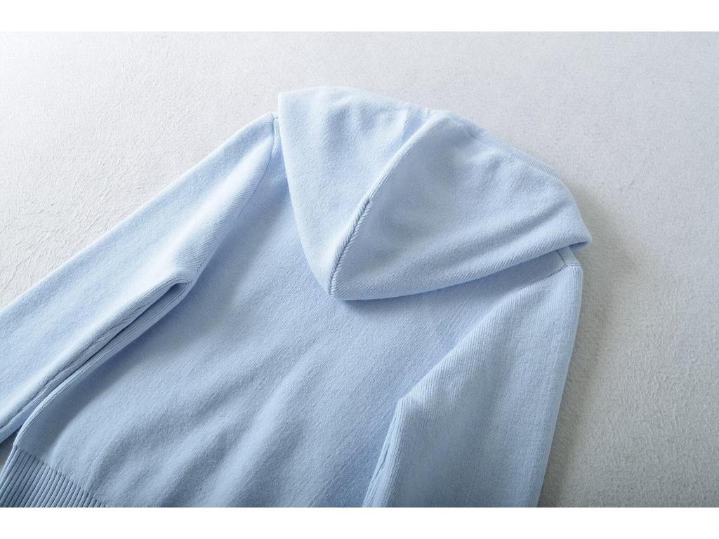 Airy Knit Set: Hooded Zip-Up Sweatshirt & Casual Low-Waist Wide-Leg Pants