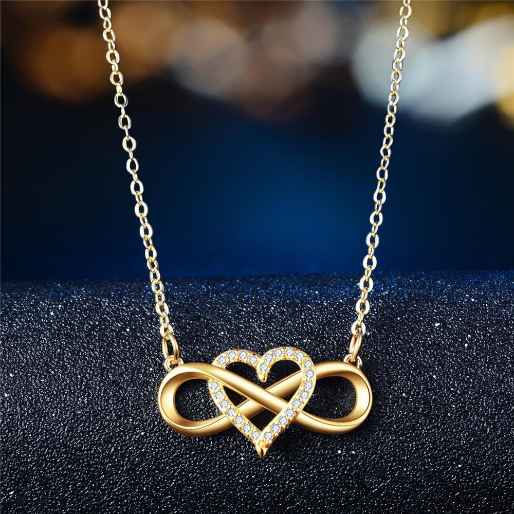[Infinity Heart Micro Set Dangling Choker Necklace Minimalist Diamond Pendant Fashion Jewelry for Women] золотой