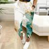 Women Plus Size Blue Gold Marble Printed Drawstring Waist Side Pockets Cuffed Ankle Jogger Pants