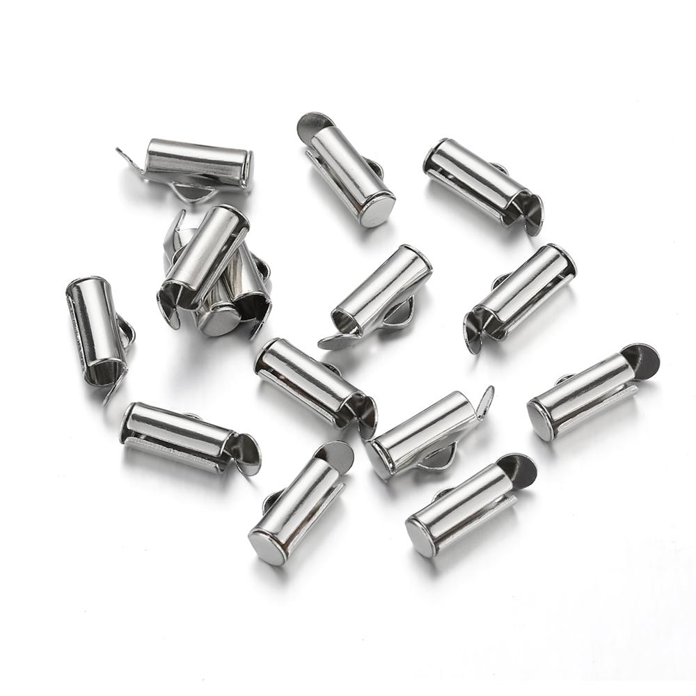50pcs Fastener Tube Crimp End Caps Slider Clasp Bracelet Buckles for DIY Connectors Loom Jewelry Making Findings Accessories