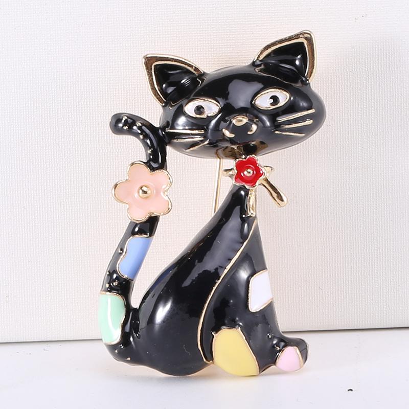 Fashion Enamel Kitten Brooches for Women Rhinestone Animal Pin Cat Lapel Pins Event Party Gifts Decoration Clothes Accessories