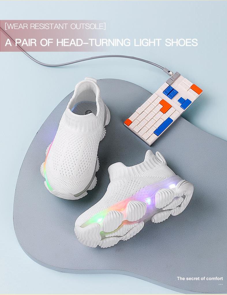 Pantofi Sport Cu Lumini pentru Copii, Tricotați Fly-Knit - Ultra-Ușori, Respirabili, Talpă Moale pentru Copii Mici
