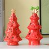Ceramic Christmas Tree Night Light Glowing Decorative Lamp with Star Topper Xmas Tree Figurines for Holiday Home Decor