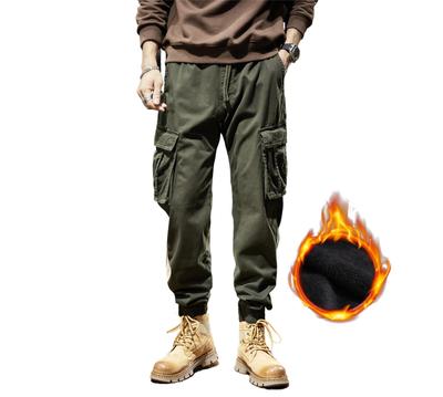Calça cargo escovada jogger inverno trabalho frio térmico militar trabalho fino casual chino tamanho grande 34 exército sulco forro boa [YUSHOW] calças, forro, masculino
