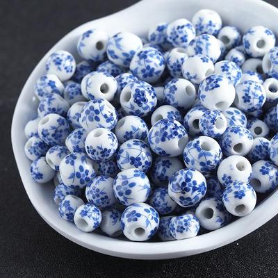Perles en porcelaine bleue et blanche à gros trou pour bijoux DIY et accessoires faits main