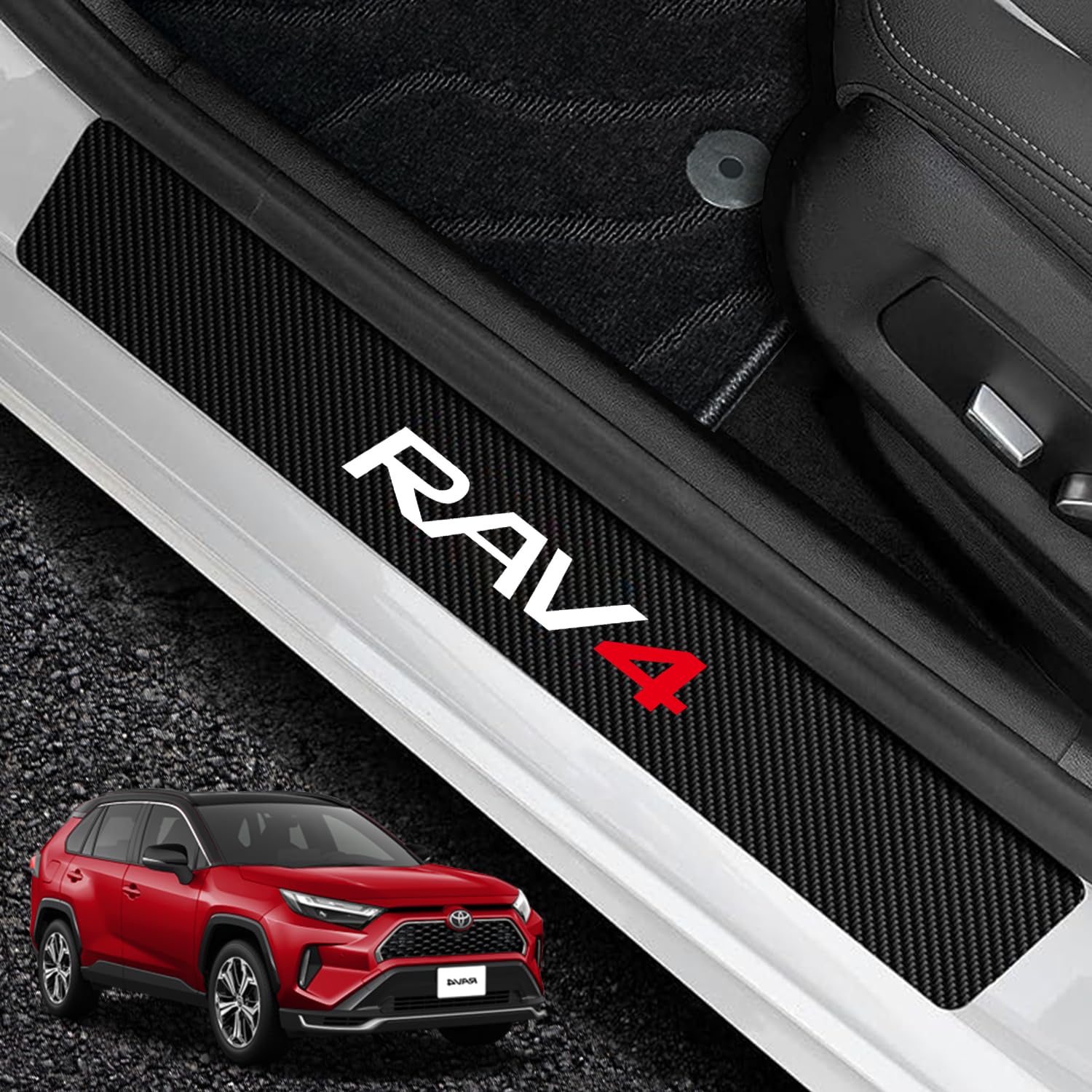 

YUYUWA Compatible with Toyota RAV4 50 Series Car Side Step Guard Carbon Fiber Texture Side Step Scuff Plate Reinforced Version Uses Super Strong