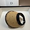 Summer Natural Raffia Woven Sunscreen Empty Top Hat Design Rhinestone Light Luxury Big Eaves Sunshade Sun Hat