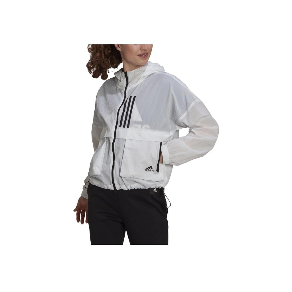 Adidas Striped Hooded Casual Sports Jacket Women Jacket White H40963
