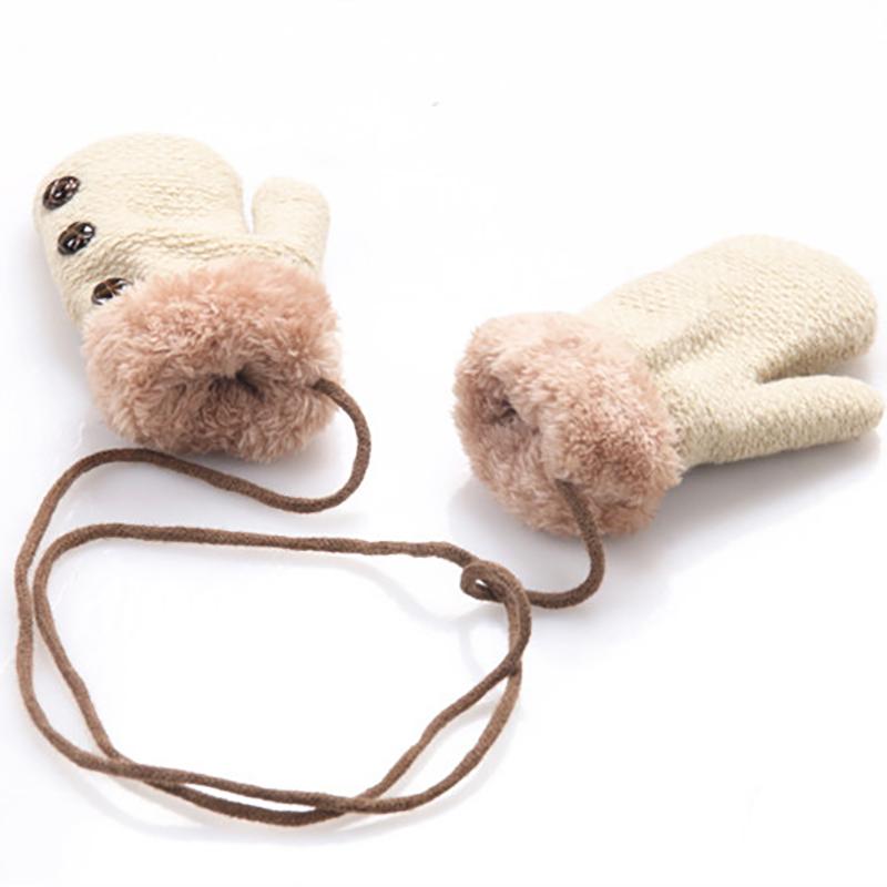 Winter Baby Gloves With Rope Warm Thick Plus Velvet Mittens for Toddler Boys Girls Soft Kids Full Finger Ski Gloves Guantes