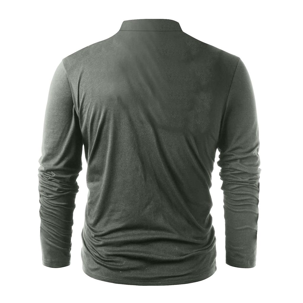 Men's Fashion Casual Color Long Sleeve Bandage Retro Shirt Top Blouse