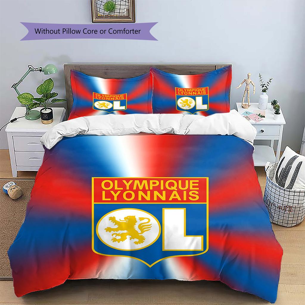 Olympique Lyonnais Pattern Bedding Quilt Set Home Decoration Gift (1 * duvet cover + 2 * pillowcase without core)