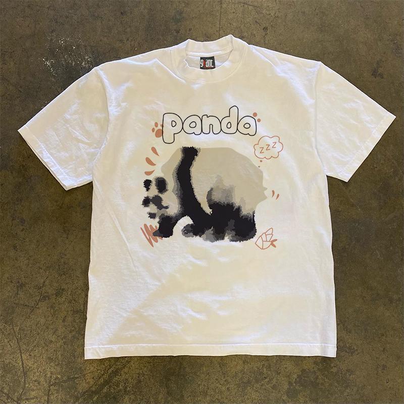 Pure Cotton 260g Heavyweight Panda Tshirt Unisexs Short Sleeve Spring Summer Fashionable Casual Wear Comfortable Breathable