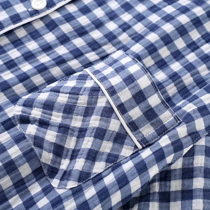 Cotton Plaid Design Men's Trouser Pajamas Homewear Suit for Autumn Thin Short-Sleeved Trousers Plaid Homewear Pyjamas Men