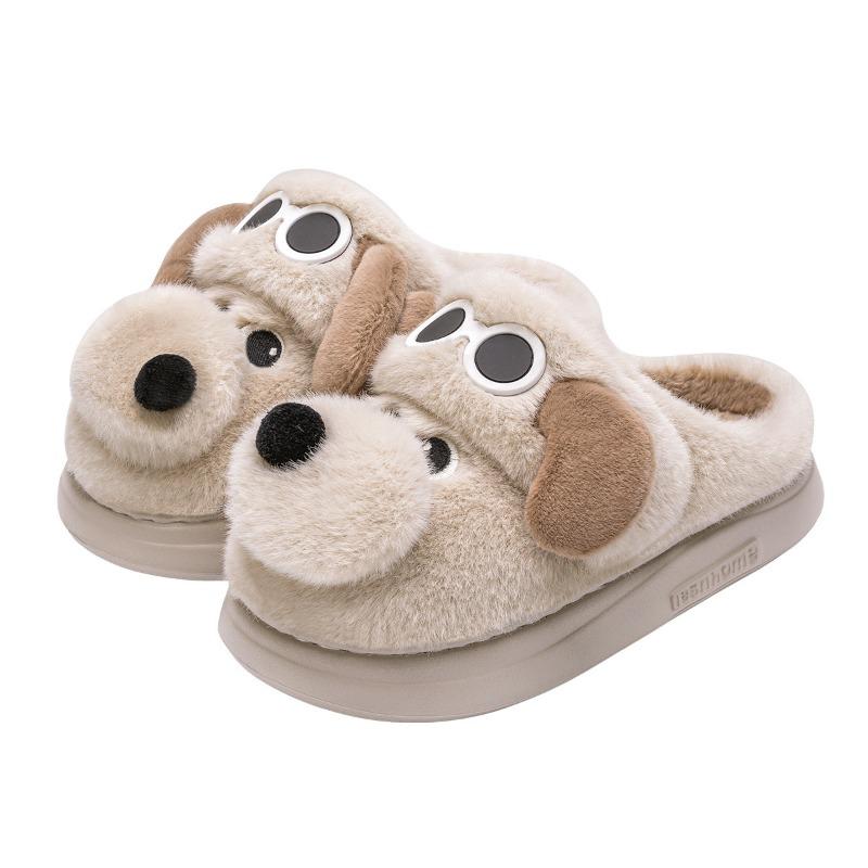 Puppy cotton slippers women's winter non-slip warm and velvet two wear cute thick-bottomed bag head fluffy slippers women's winter