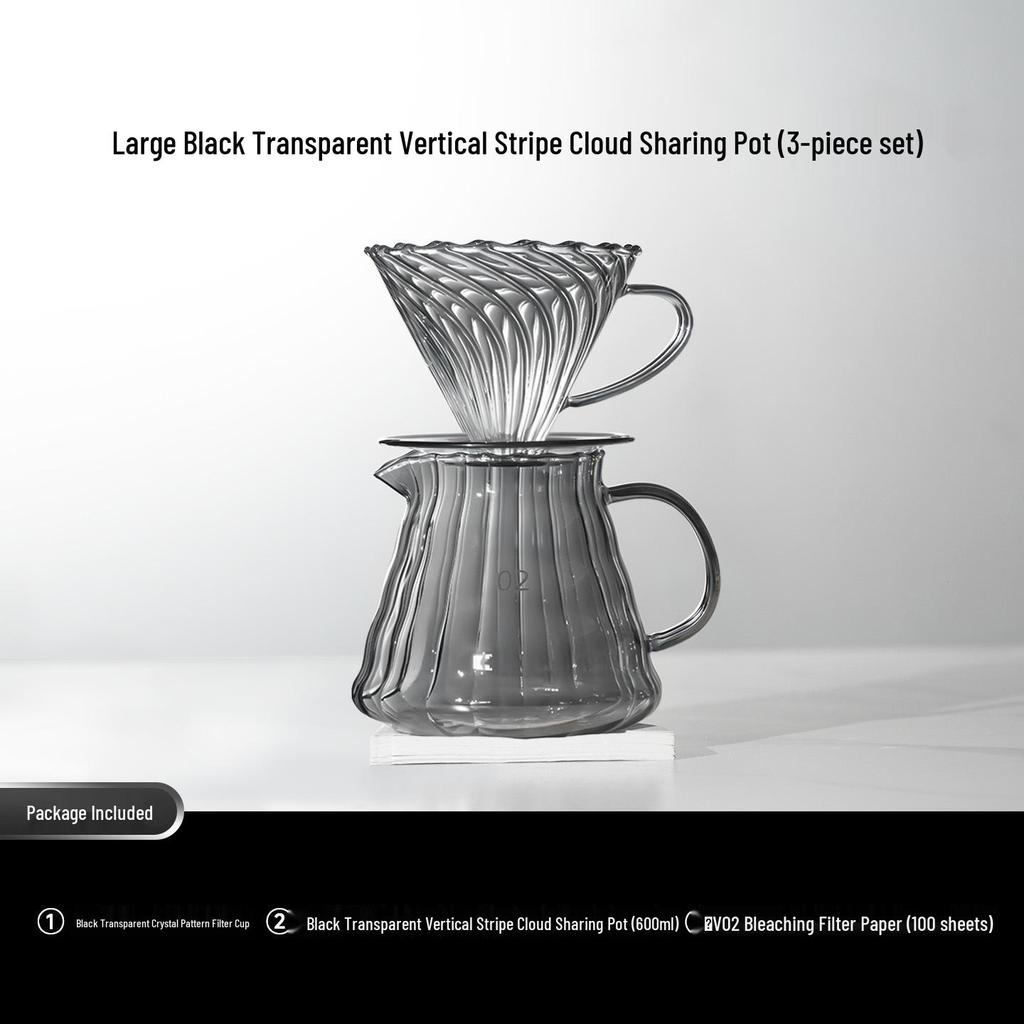 Transparent Glass Pour-Over Coffee Maker Set with Spiral Textured Filter Cup