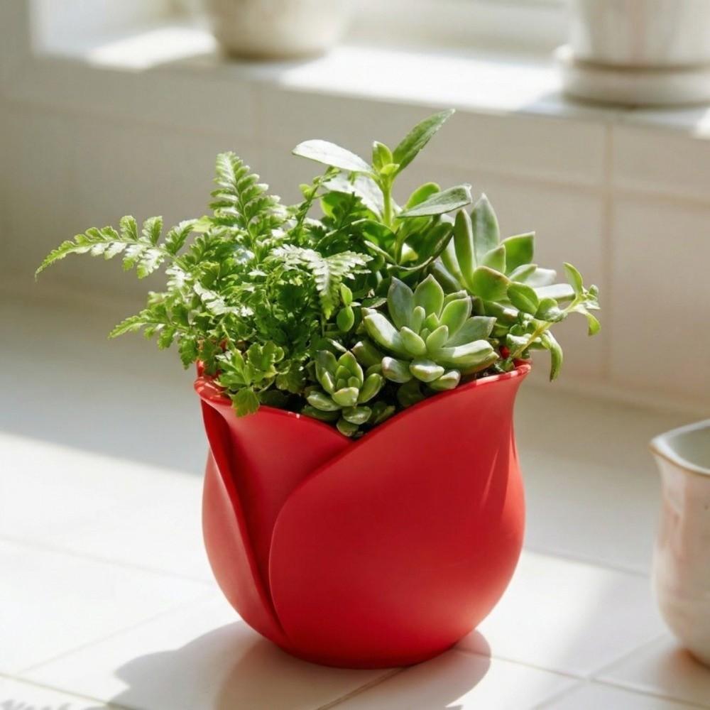 Unique Mini Rose Shape Pots Plastic Green Onion Pots Modern 3D Printed Plant Pot  Indoor Plants