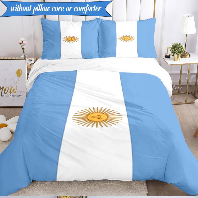 3PCS Argentina Flag Design Bedding Set 2D Printing (Includes 1 Duvet Cover + 2 Pillowcases Coreless), Bedroom decor,Fan Gift